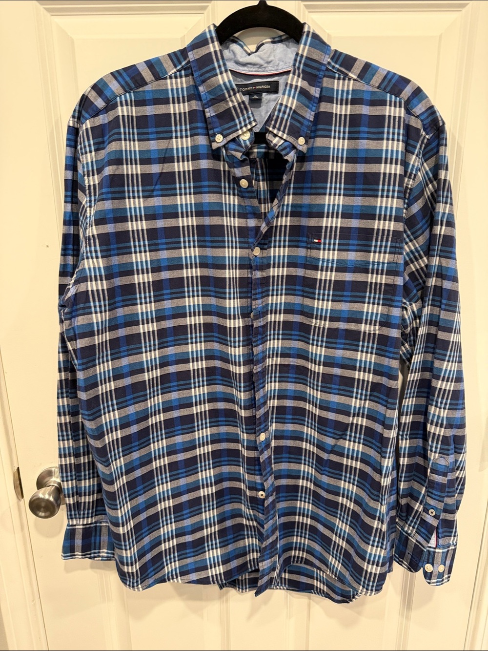 Tommy Hilfiger Navy, Royal Blue & White Plaid Button-Down Shirt